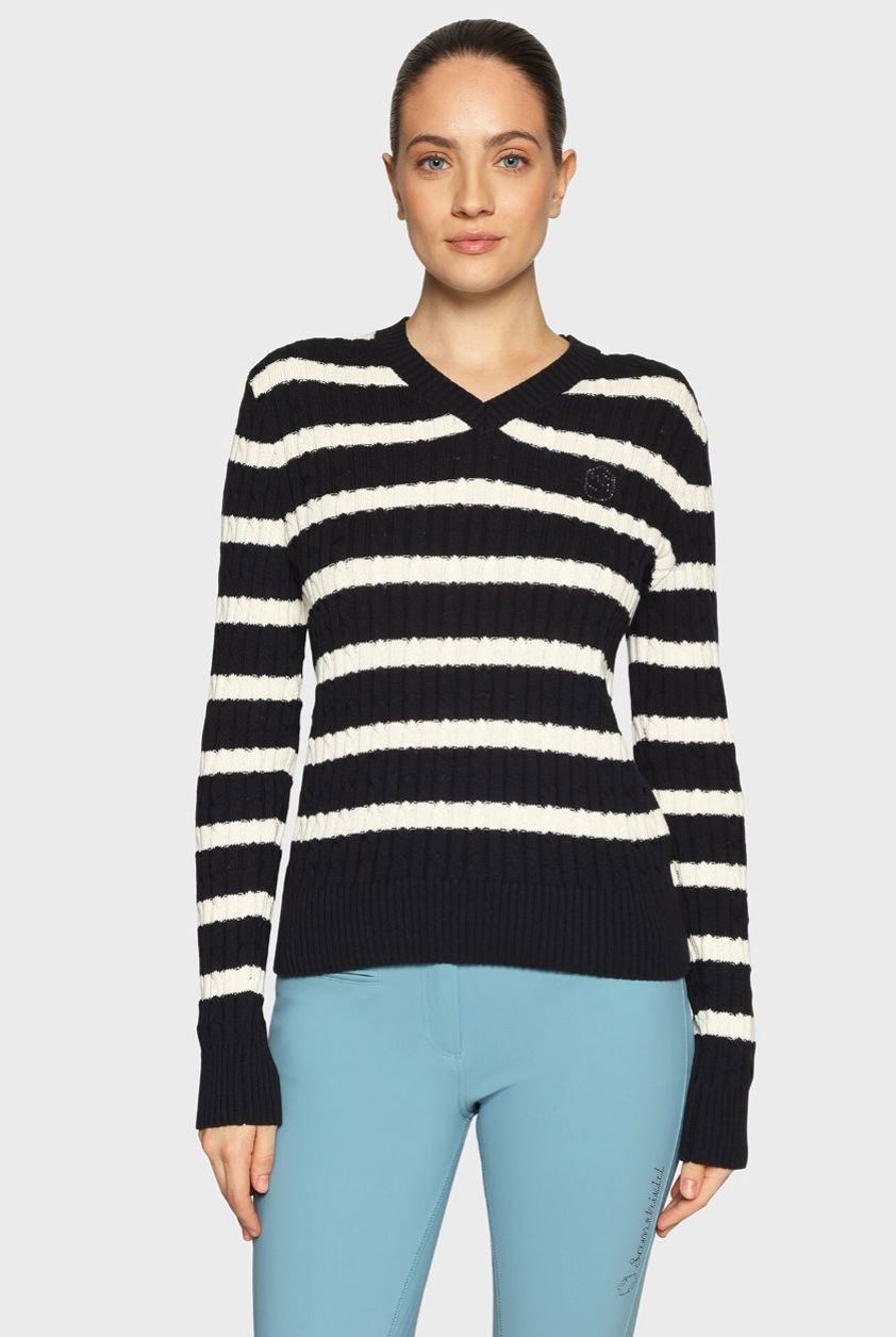 Navy/White Stripes Samshield Lisa Twisted Knitted Top