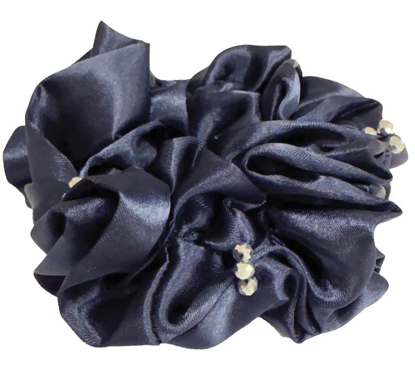 Navy/Silver Equetech Blossom Satin Crystal Hair Scrunchie