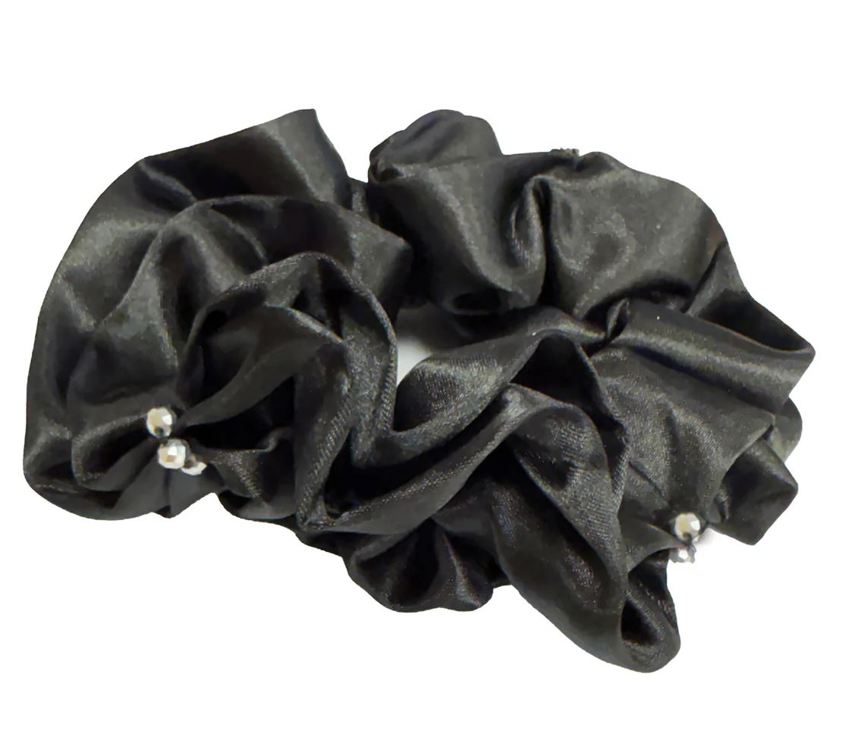 Black/Silver Equetech Blossom Satin Crystal Hair Scrunchie
