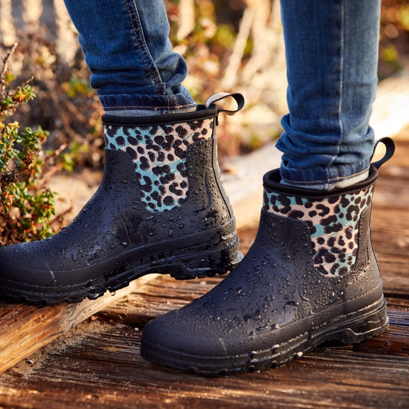 Black/Leopard Ariat Kelmarsh Shortie Rubber Boot