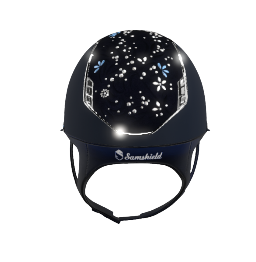 Navy Miss Shield Shadowmatt 2.0 With Majestic Blue Flower Jewelry Top and Front Band Silver Blazon & Trim Small