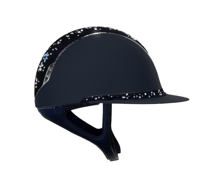 Navy Miss Shield Shadowmatt 2.0 With Majestic Blue Flower Jewelry Top and Front Band Silver Blazon & Trim Small