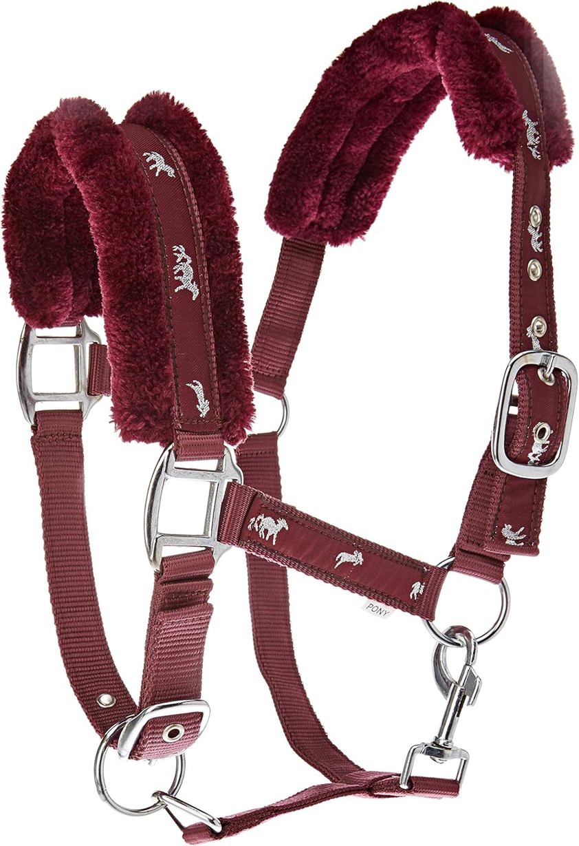 Burgundy Horse Print Headcollar with Lead Rope