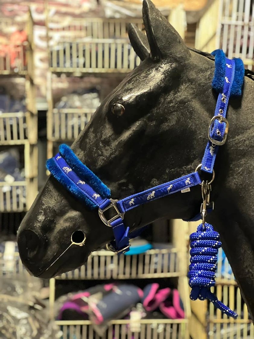 Royal Blue Horse Print Headcollar with Lead Rope