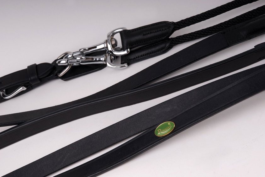 Black Rhinegold Leather and Rope Draw Reins