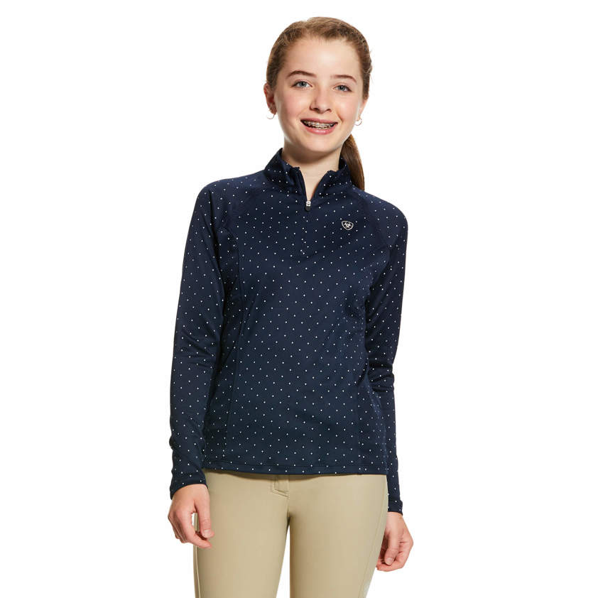 Navy Dot Ariat Youth Sunstopper 1/4 Zip Baselayer