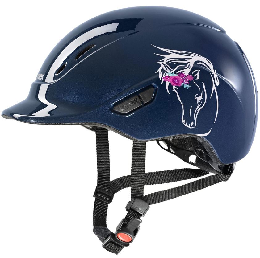 Navy Shiny Flower Uvex Kiddox Riding Hat