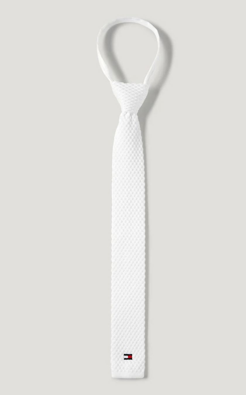 Optic White Tommy Hilfiger Adam Knit Tie with zip