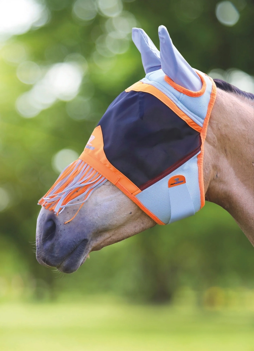 Orange Air Motion Fly Mask with Ears & Fringe