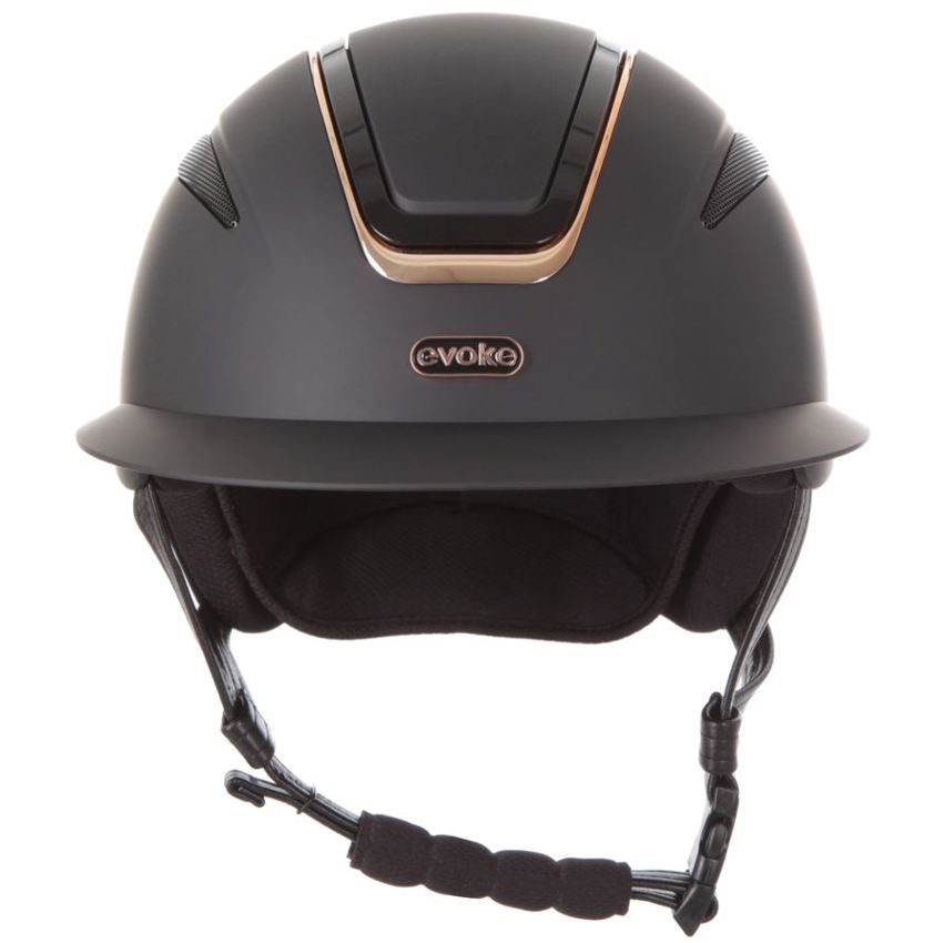 Black/Rose Gold Evoke Callisto MIPS Wide Peak Riding Hat