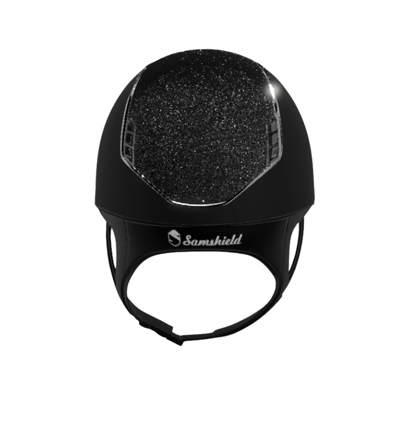 Black Samshield Shadowmatt 2.0 with Black Crystal Fabric Top Black Chrome Blazon & Trim