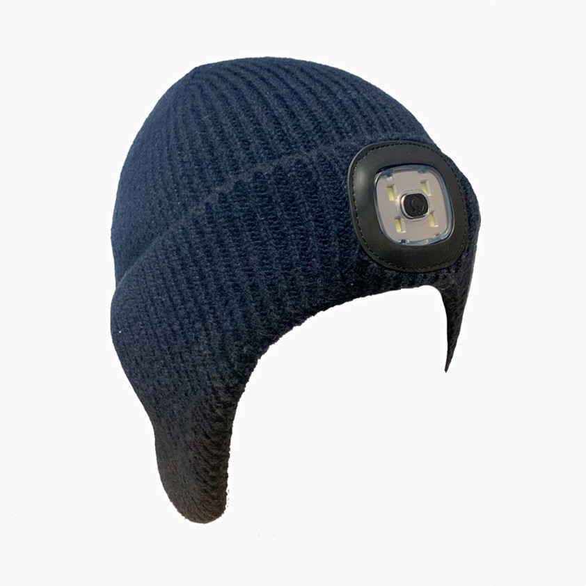 Navy Arran Led Ear Cover Beanie