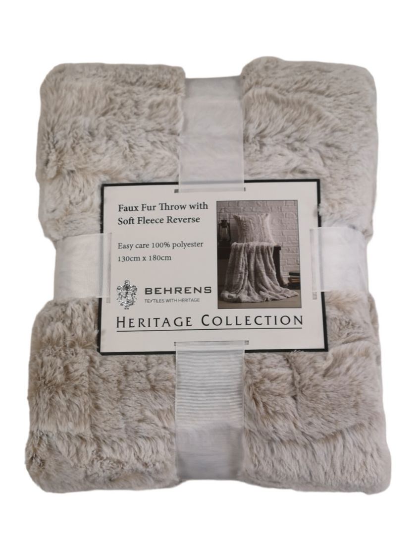 Natural Faux Fur Throw with Velvet Fleece Reverse