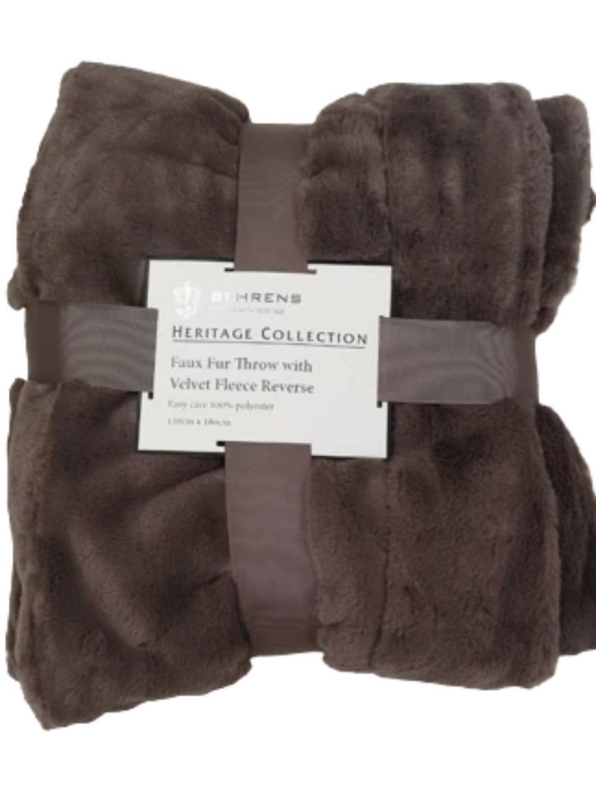 Mocha Faux Fur Throw with Velvet Fleece Reverse