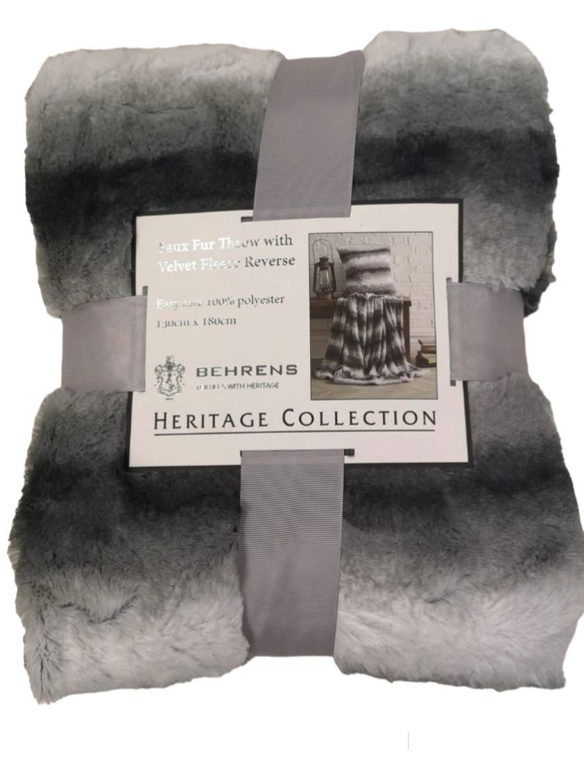 Silver Grey Faux Fur Throw with Velvet Fleece Reverse