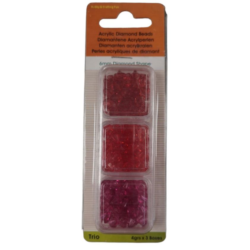 Burgundy/Red/Purple Acrylic Diamond Beads - 6mm