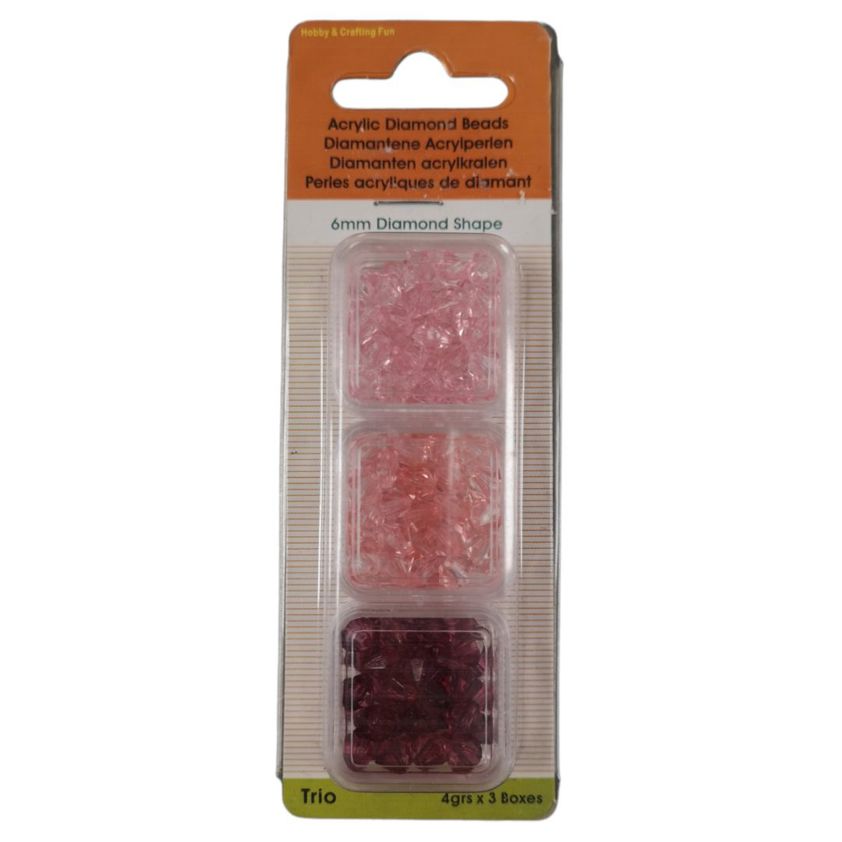 Pink/Coral/Amethyst Acrylic Diamond Beads - 6mm