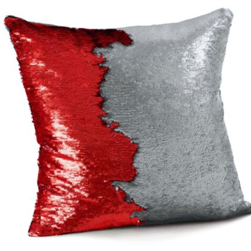 Reversible Mermaid Sequin Cushion Cover - Red/Silver