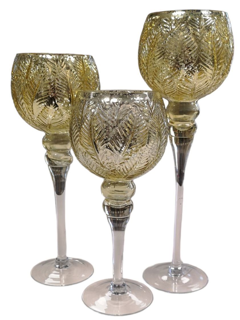 Set Of 3 Gold Glass Goblet Candle Holders