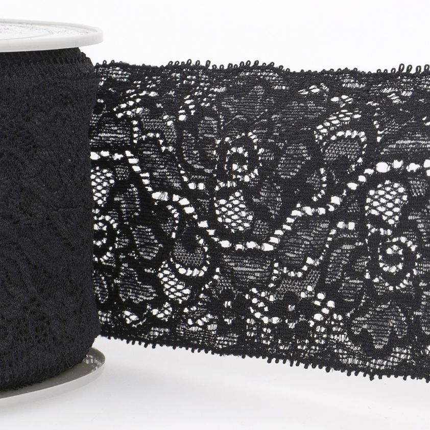 Black Lace Elastic Trim - 80mm