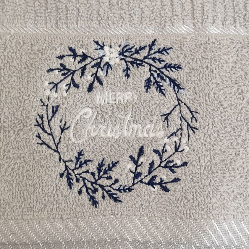 Merry Christmas Grey Christmas Embroidered Tea Towels