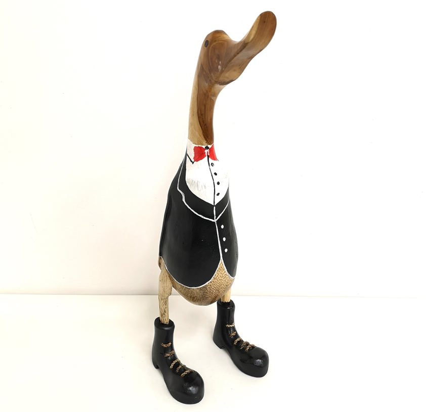 Large wooden duck 45cm - Butler With Red Dickie Bow