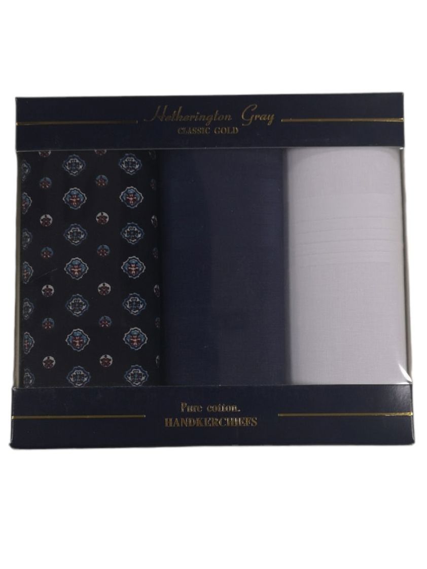 Navy 2 Hetherington Gray Pure Cotton Handkerchiefs