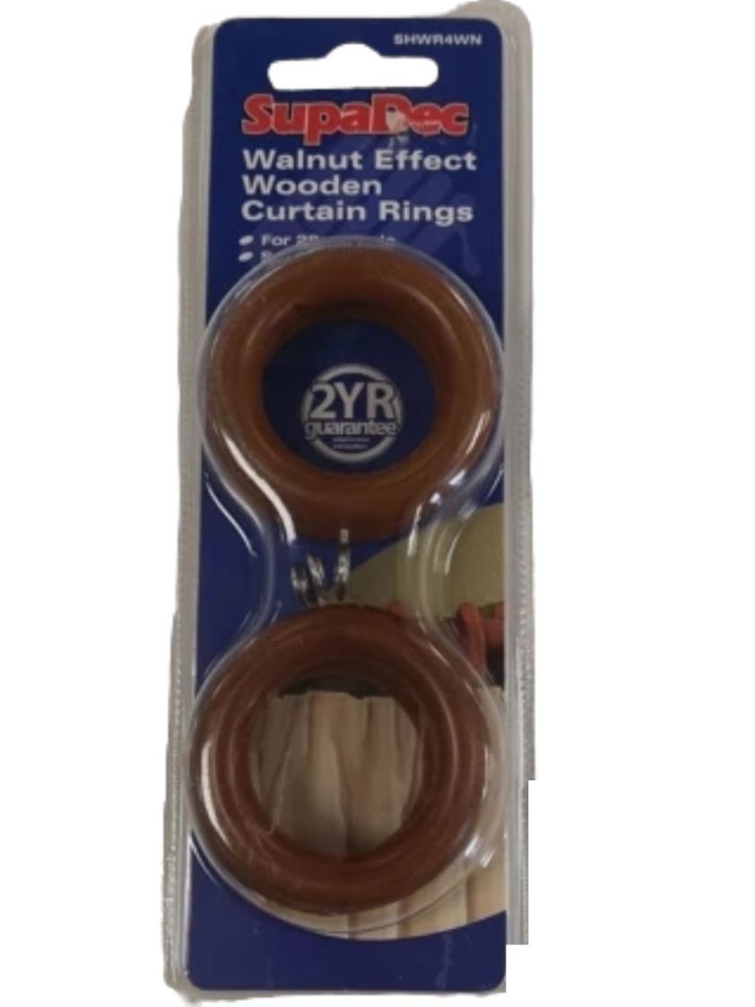 Walnut 28mm Wooden Curtain Rings 28mm - 4 pack