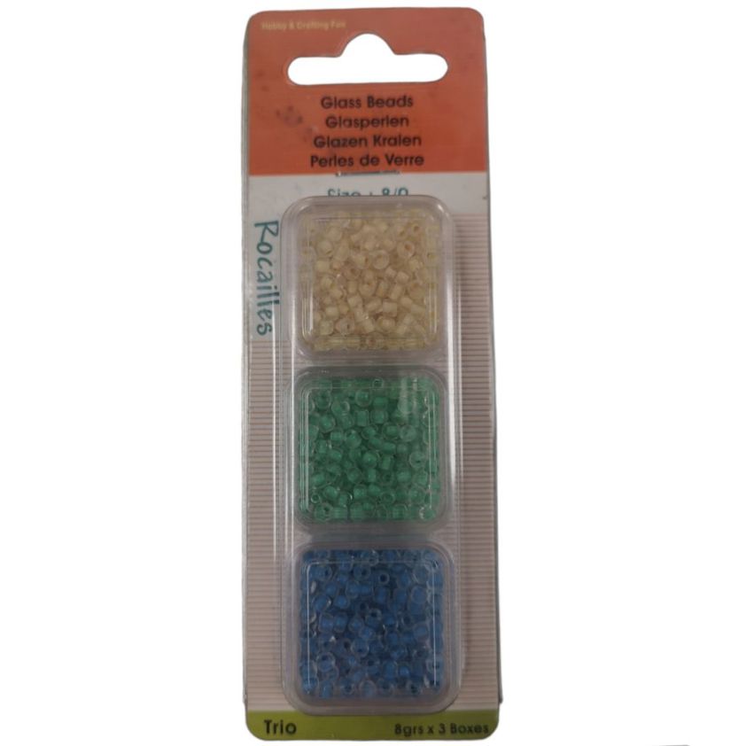 Amber/Green/Blue Glass Beads - 2mm