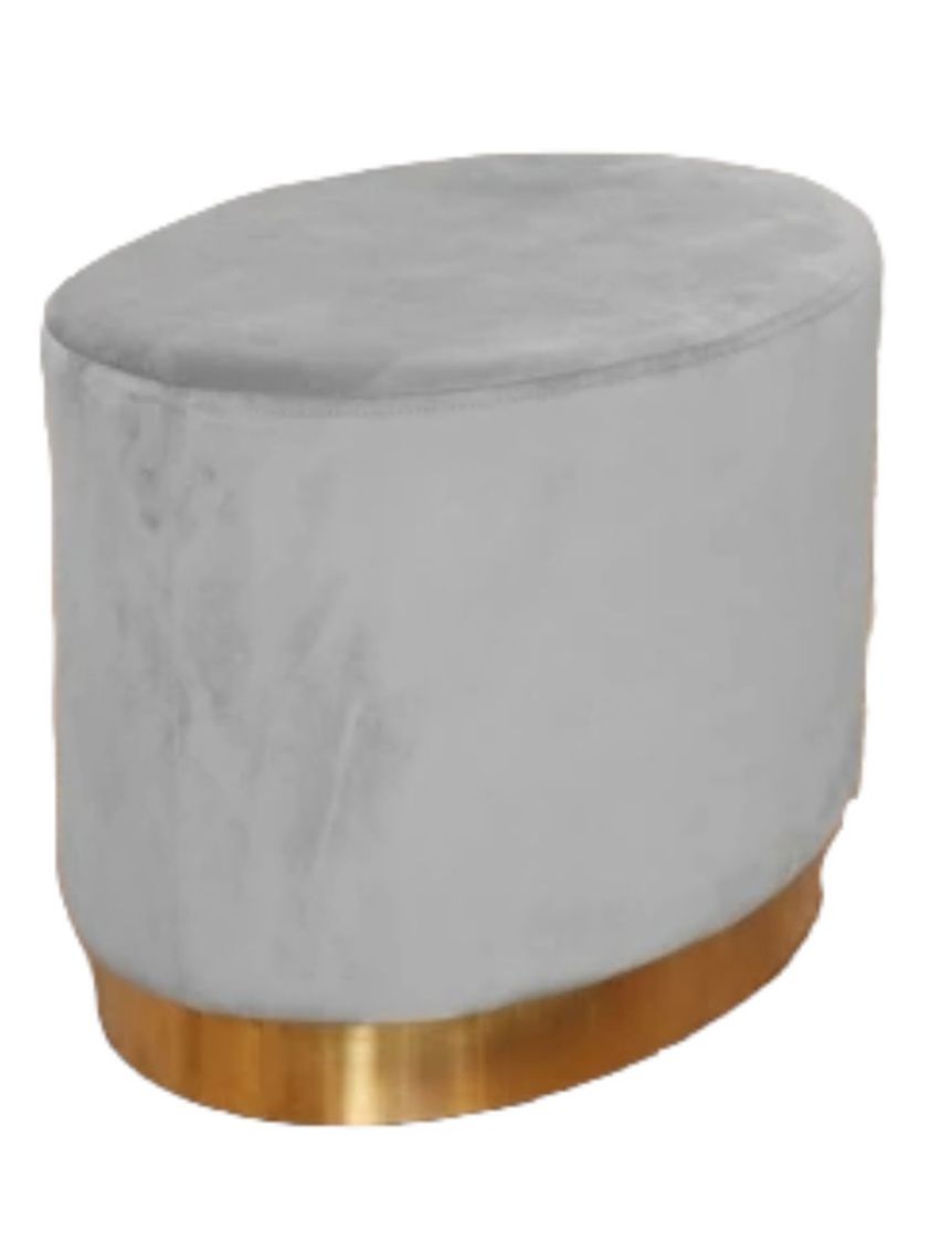 Grey Velvet Oval Footstool - Velvet & Brushed Gold Base