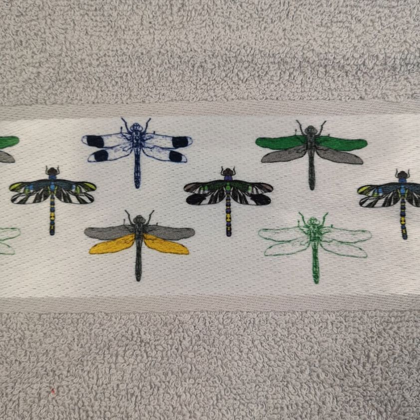 Dragonfly Kitchen Tea Towels With Embroidered Boarder