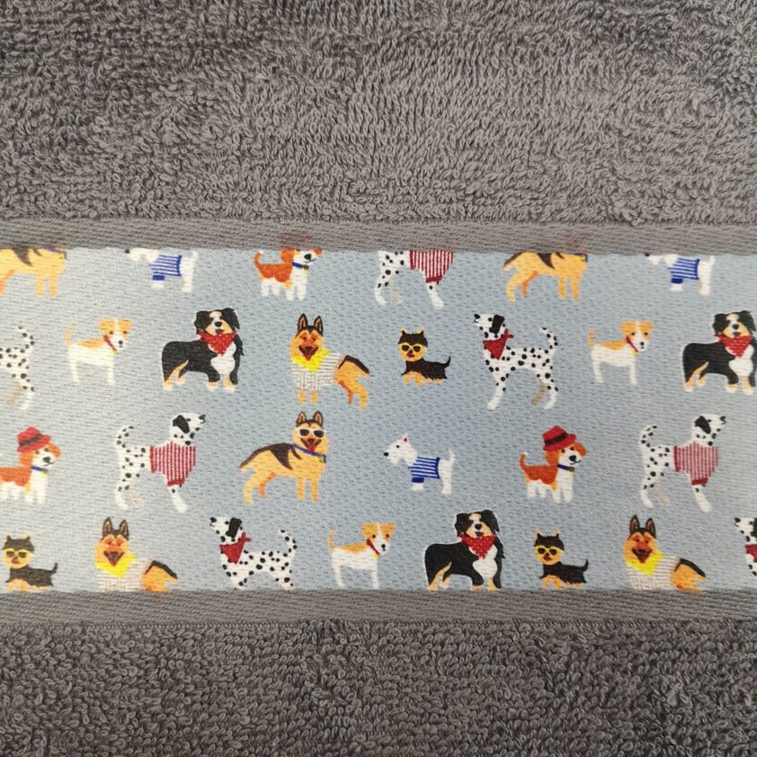 Multi Cool Dogs - Slate Kitchen Tea Towels With Embroidered Boarder