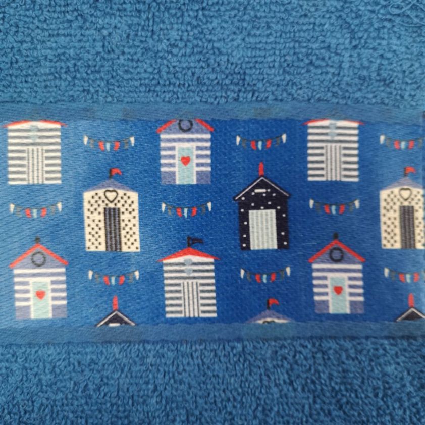 Multi Beach Huts - Blue Kitchen Tea Towels With Embroidered Boarder