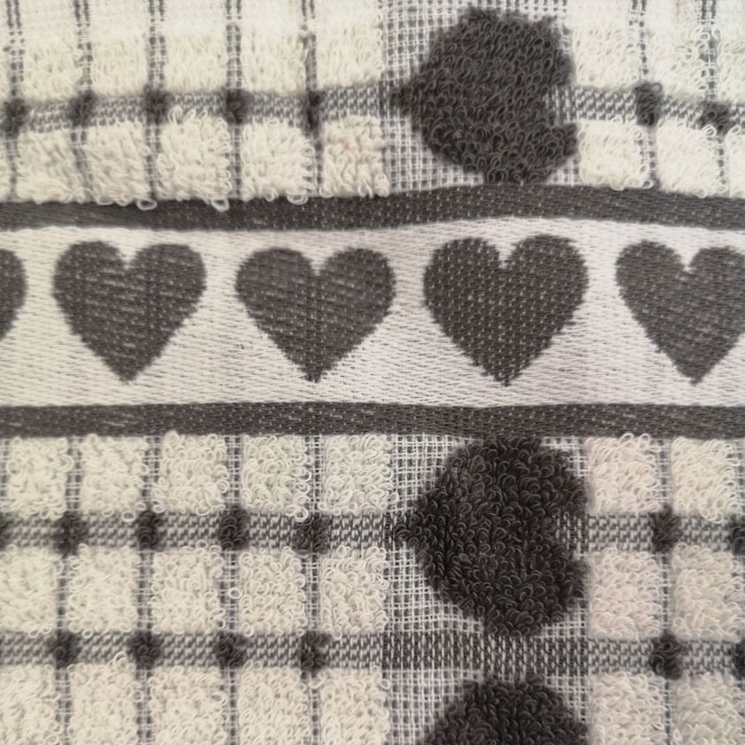 Grey Checked Tea Towels (Heart Border)