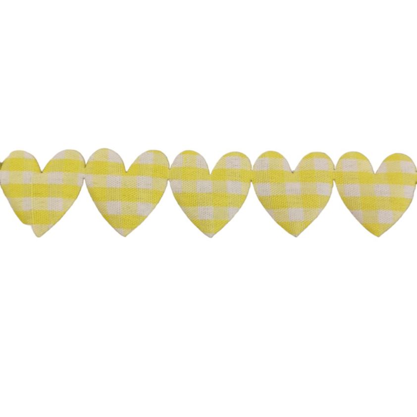 Yellow Padded Heart Trimmings - 20mm