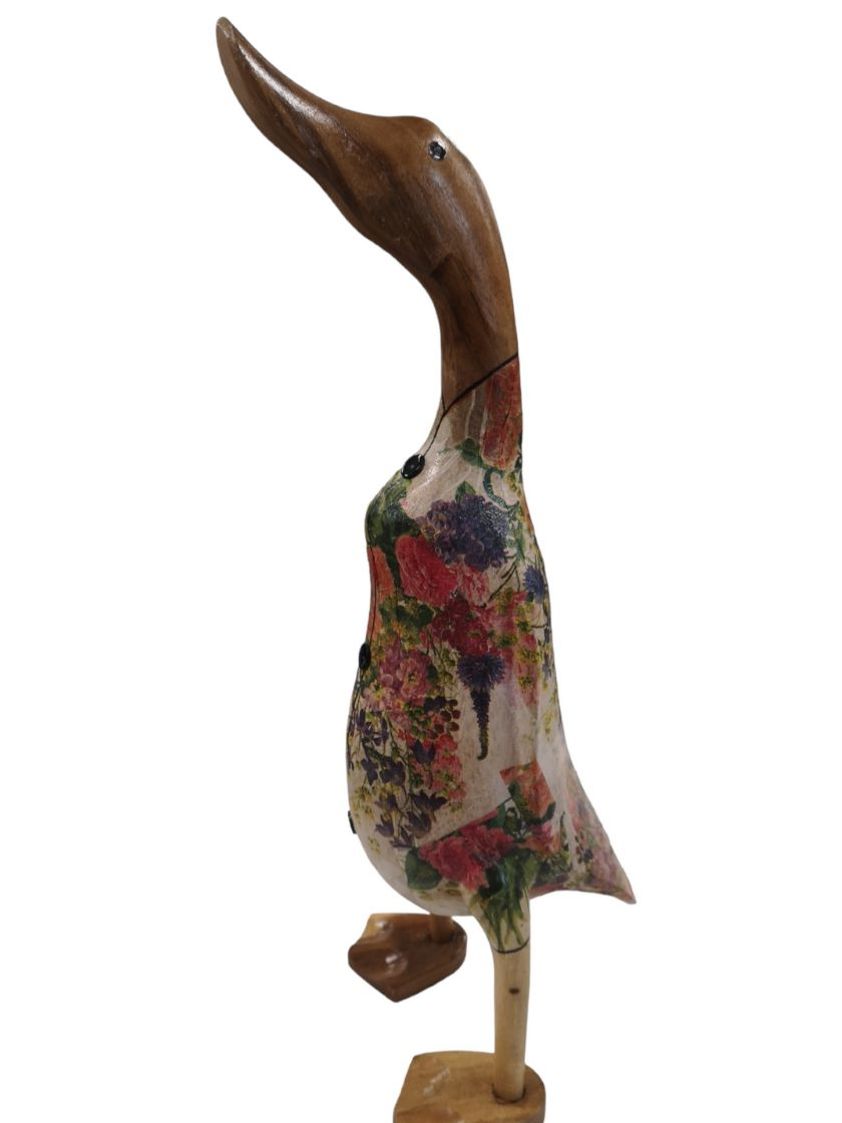 Pink Floral Decoupage Large Wooden Duck