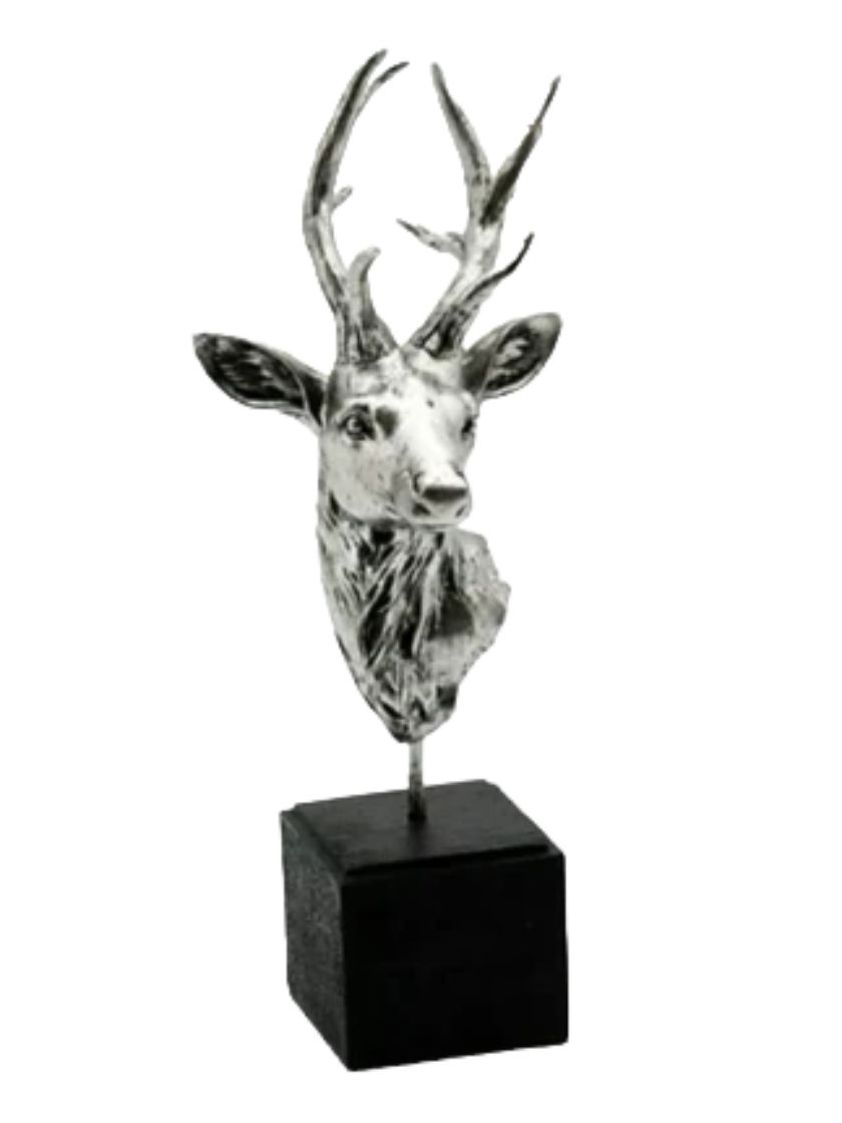 Antique Silver Deer Head On A Stand