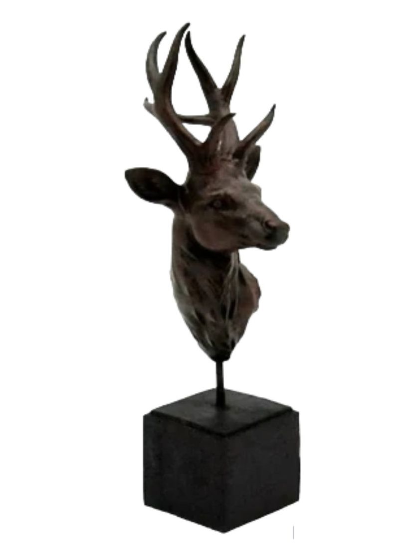 Antique Bronze Deer Head On A Stand