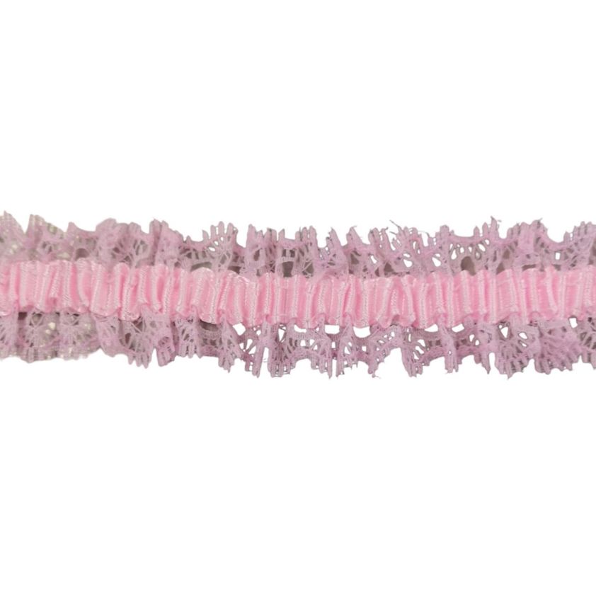 Pink Elasticated Pleated Lace - 30mm