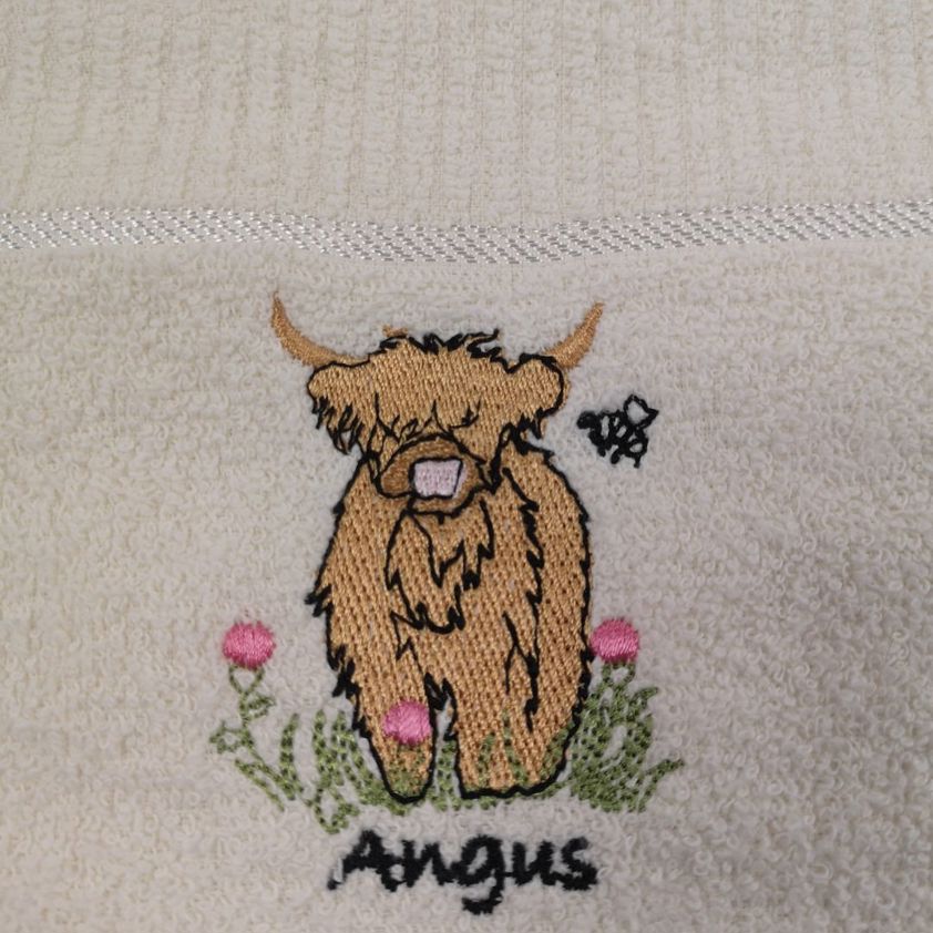 Angus Cow Embroidered Tea Towel