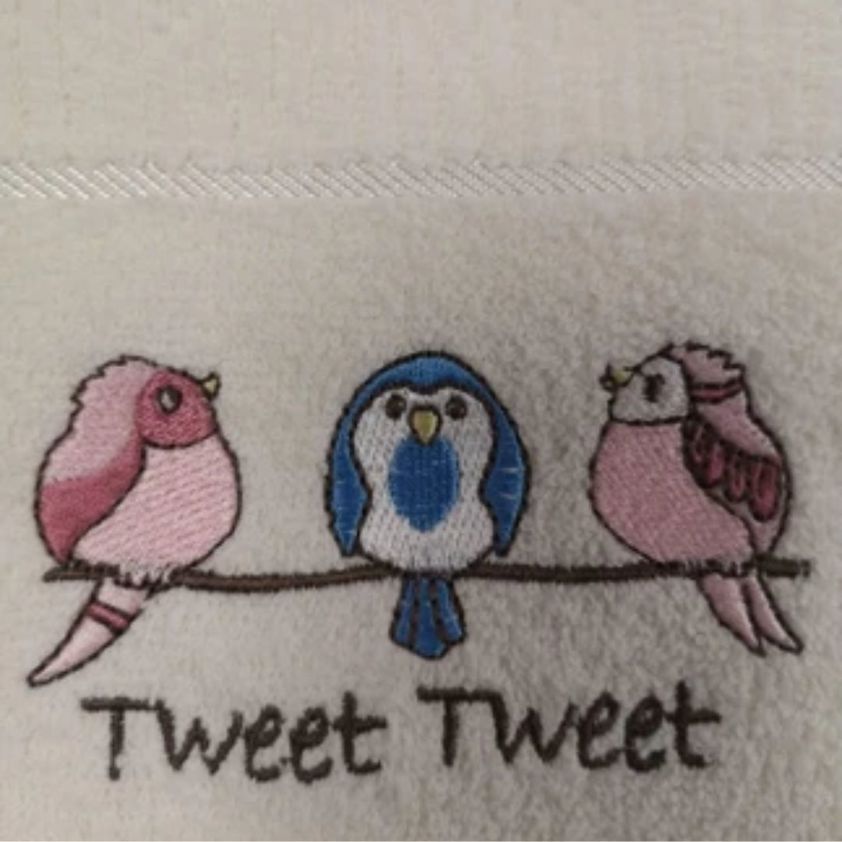 Tweet Tweet Embroidered Tea Towel