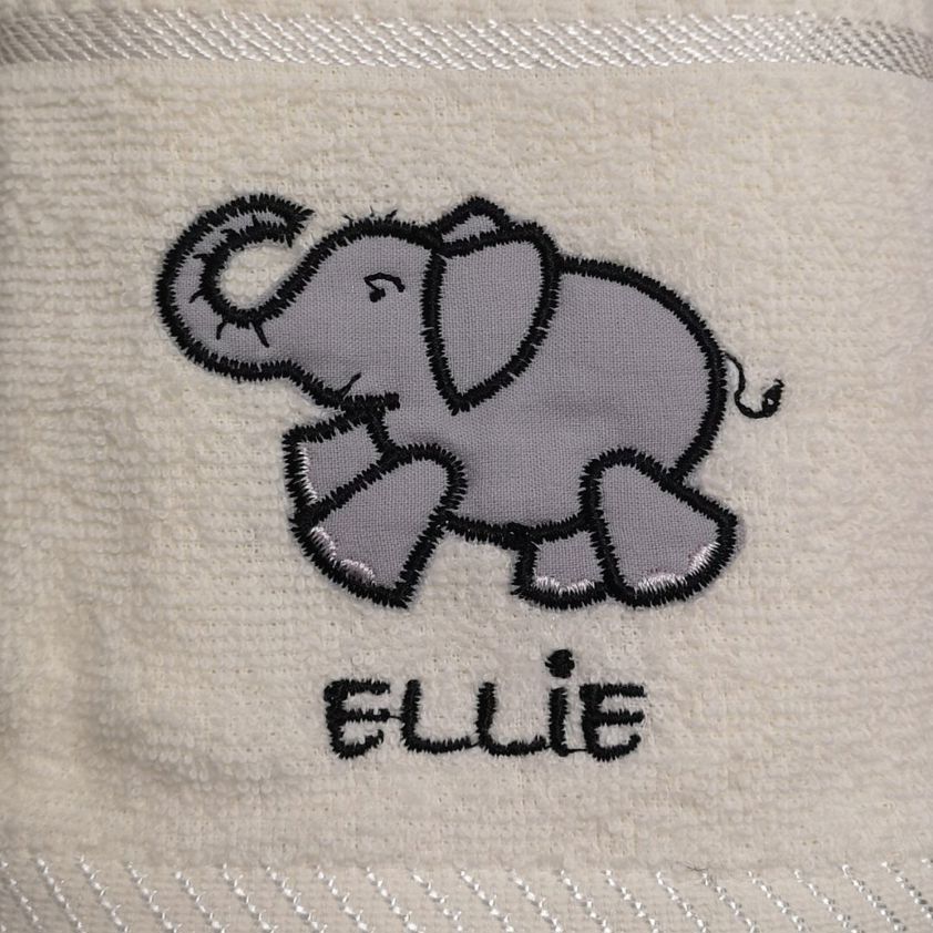 White Ellie The Elephant Embroidered Tea Towel