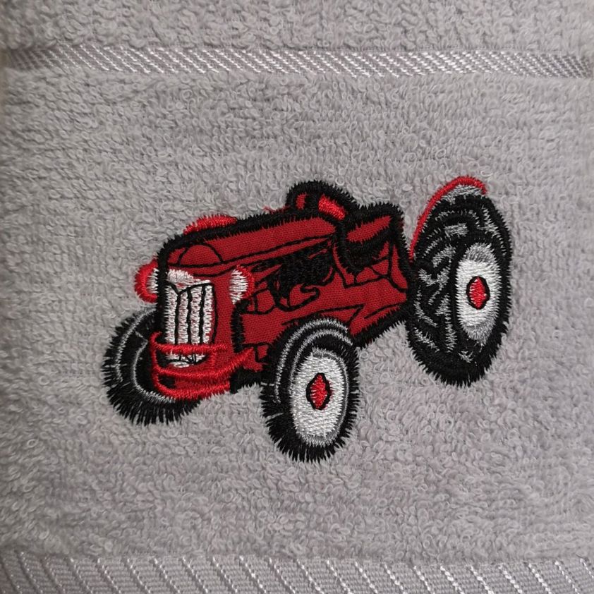Red Tractor Embroidered Tea Towel