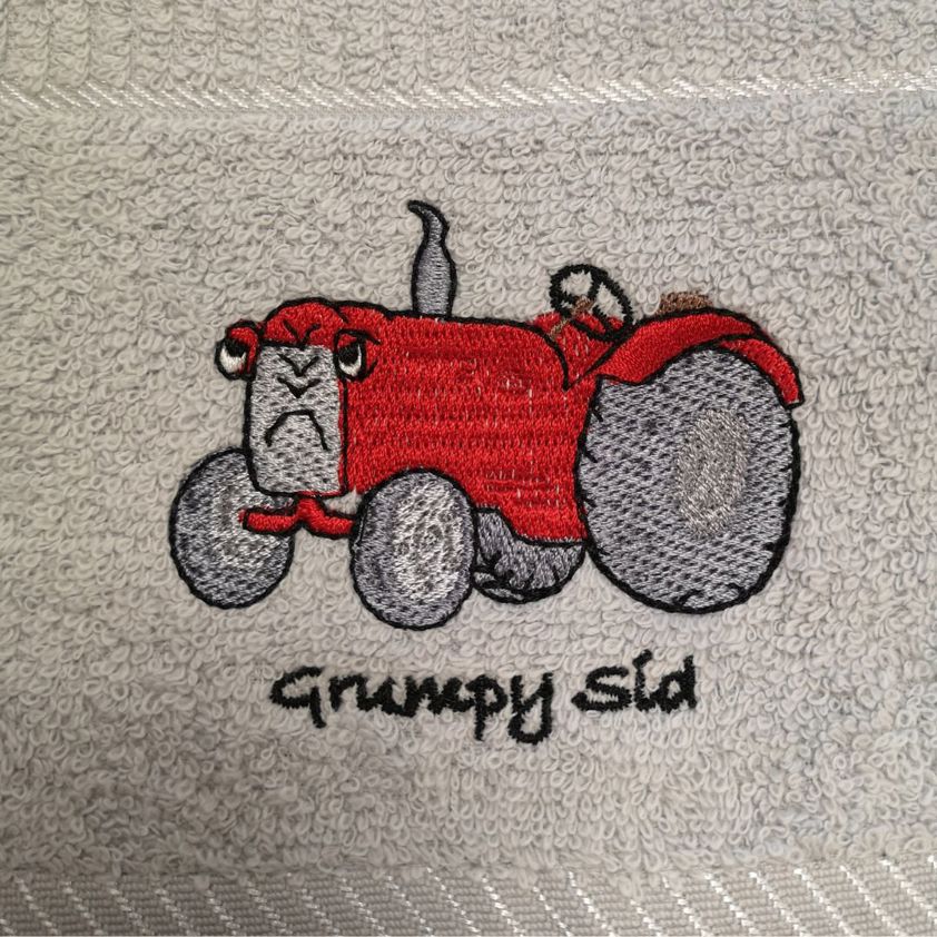 Grumpy Sid Embroidered Tea Towel