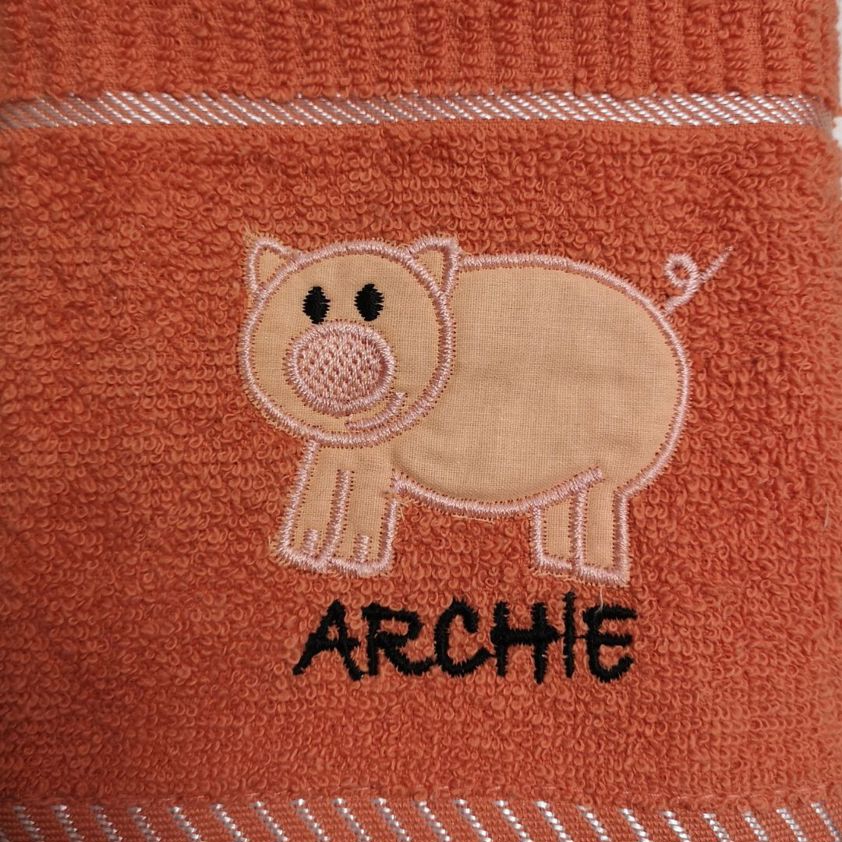 Archie Pig Embroidered Tea Towel