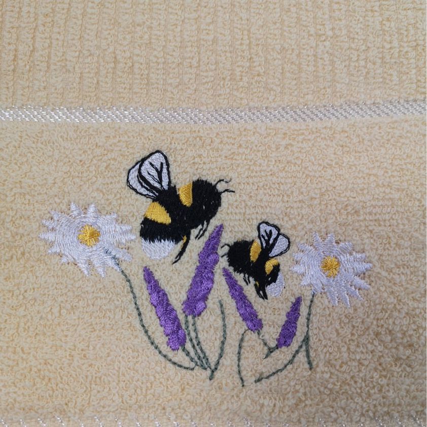 Bees In Meadow Embroidered Tea Towel