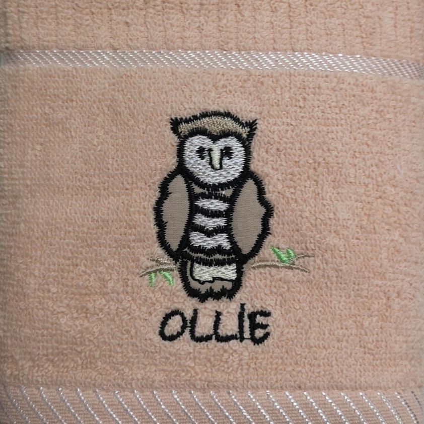 Light Beige Ollie The Owl Embroidered Tea Towel