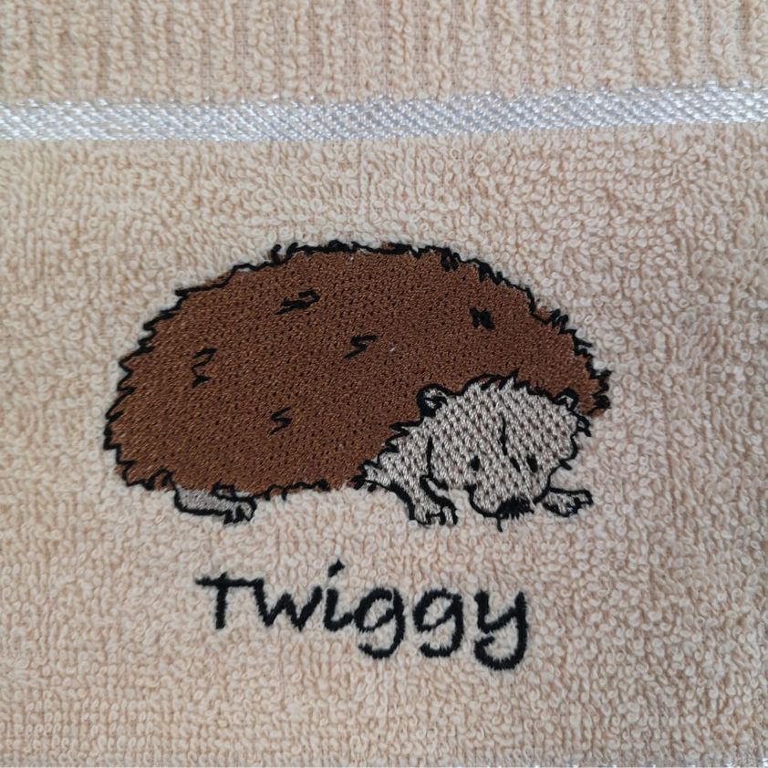 Twiggy Hedgehog Embroidered Tea Towel