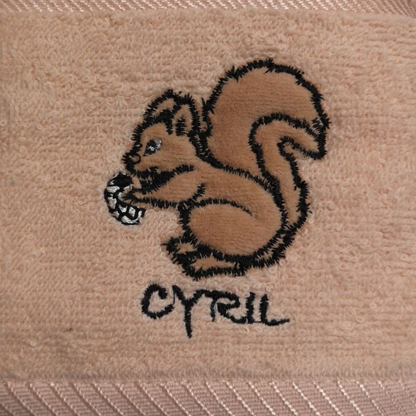 Cream Cyril The Squirrel Embroidered Tea Towel