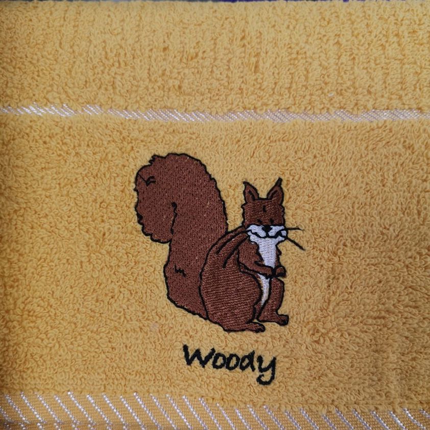 Woody Squirrel Embroidered Tea Towel